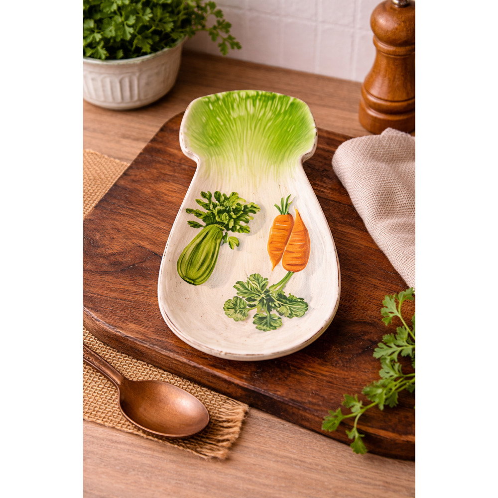 1940's Ceramic Celery Shaped Serving Dish/Spoonrest, Japan, Painted, Gold Edging
